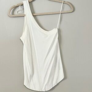 Zara White Ribbed One Shoulder Tank Top Asymmetrical Minimal